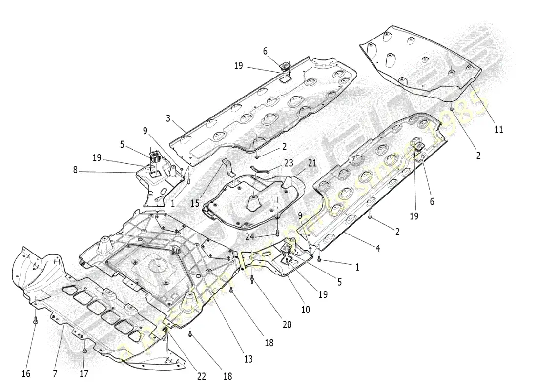 maserati ghibli (2019) diagrama de piezas de protectores de bajos y pisos