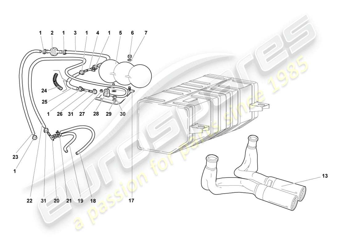 lamborghini murcielago coupe (2002) diagrama de piezas del sistema de vacío