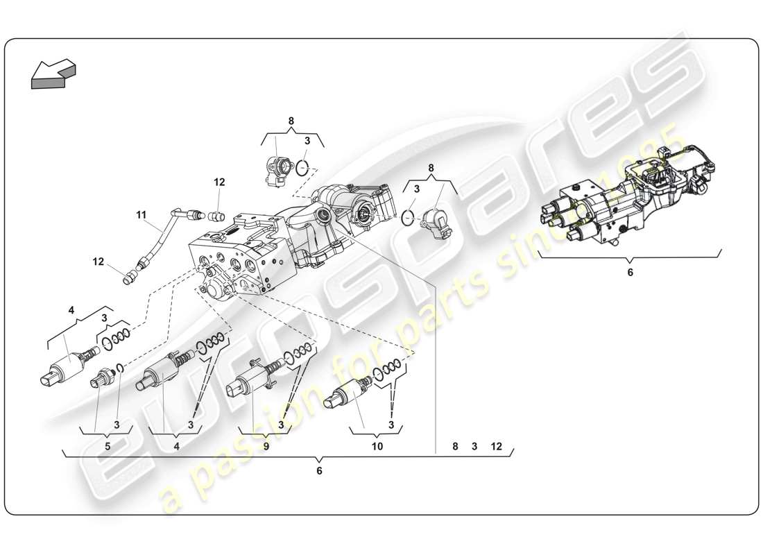 lamborghini super trofeo (2009-2014) sistema de engranaje electrónico diagrama de piezas