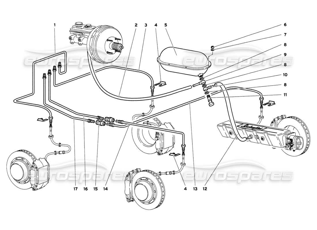 lamborghini diablo 6.0 (2001) diagrama de piezas del sistema de frenos