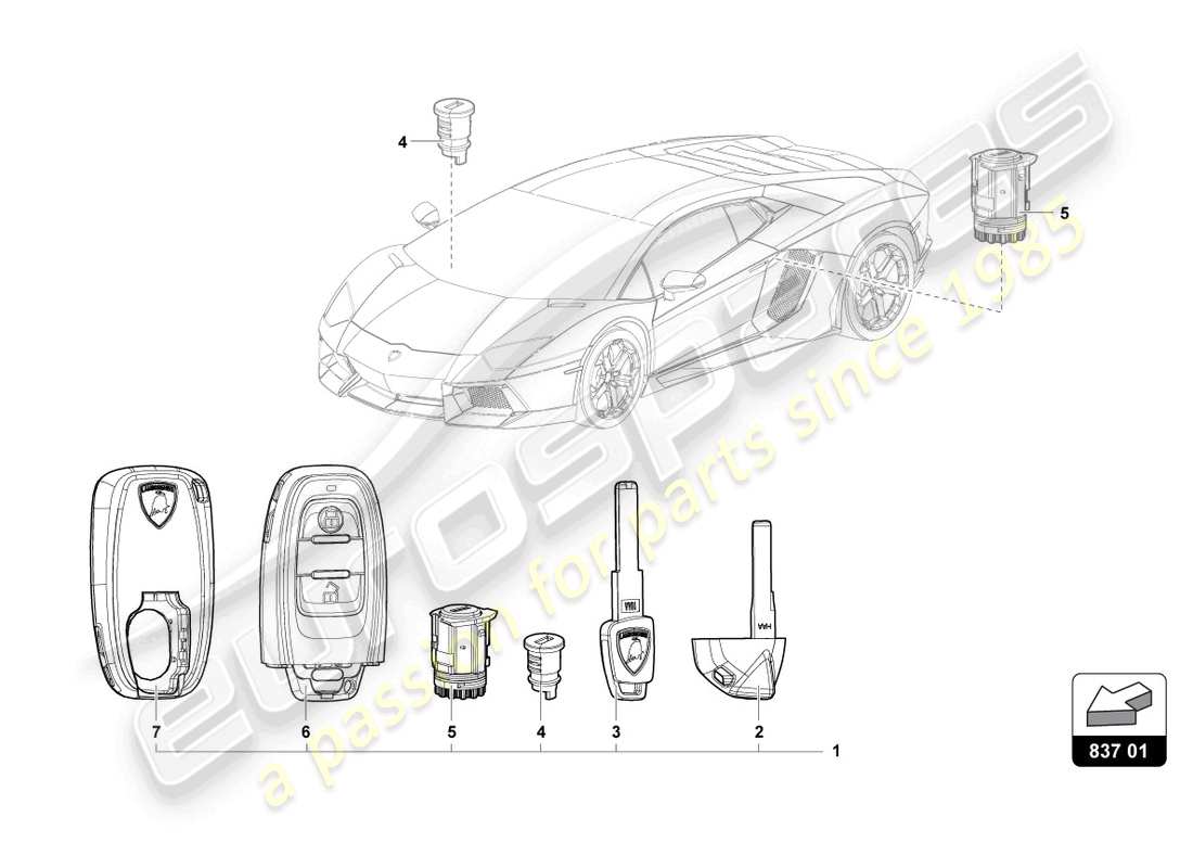lamborghini 2020 (lp740-4 s roadster) cilindro de cerradura con llaves diagrama de piezas