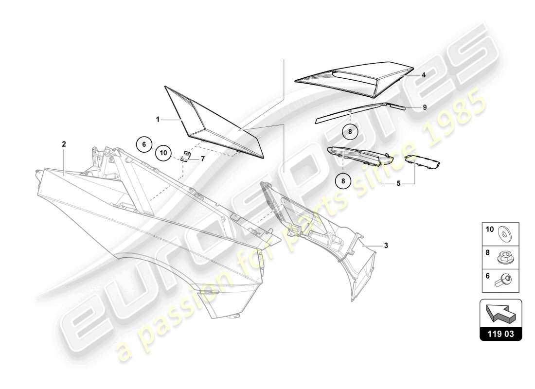lamborghini lp750-4 sv roadster (2017) placa de embalaje de entrada de aire diagrama de piezas