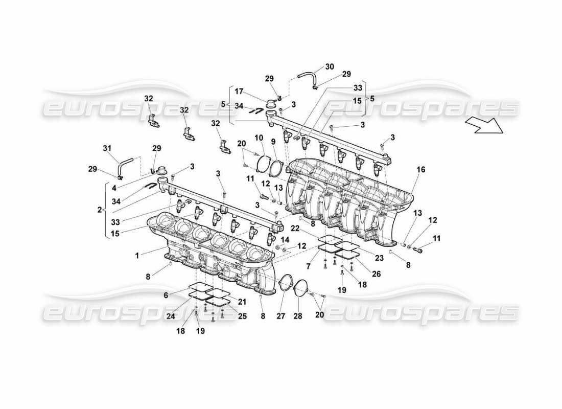 lamborghini murcielago lp670 colector de admisión diagrama de piezas