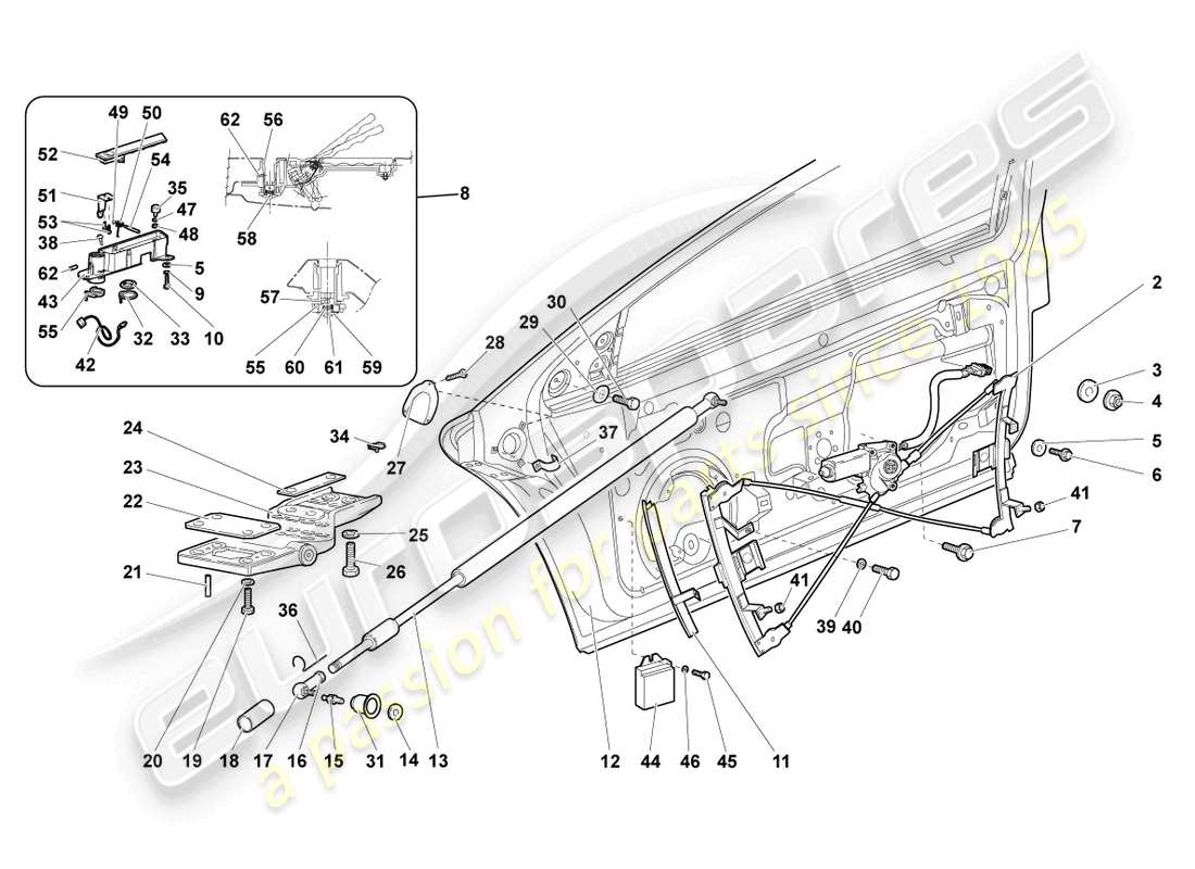 lamborghini murcielago coupe (2002) diagrama de pieza del regulador de ventana