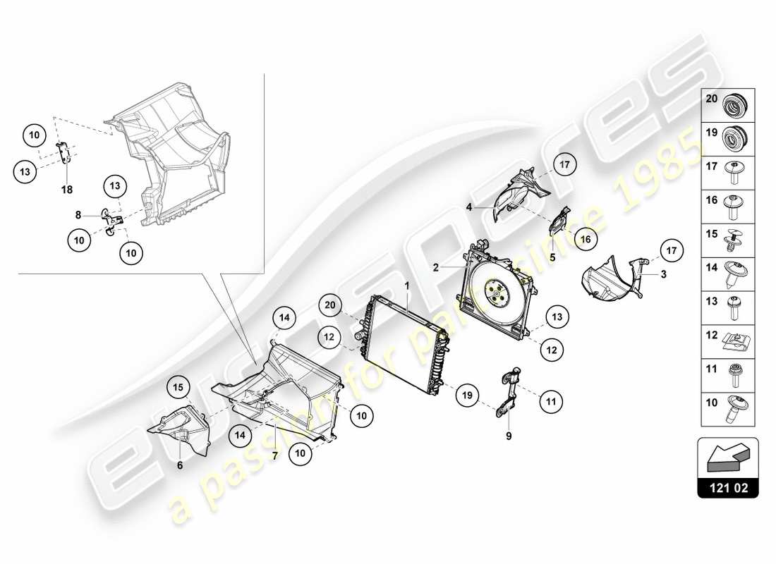 lamborghini performante spyder (2019) enfriador para refrigerante delantero diagrama de piezas