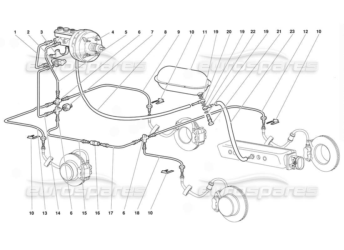 lamborghini diablo (1991) diagrama de piezas del sistema de frenos