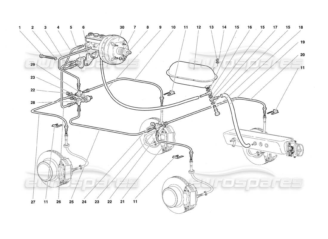 lamborghini diablo sv (1997) diagrama de piezas del sistema de frenos