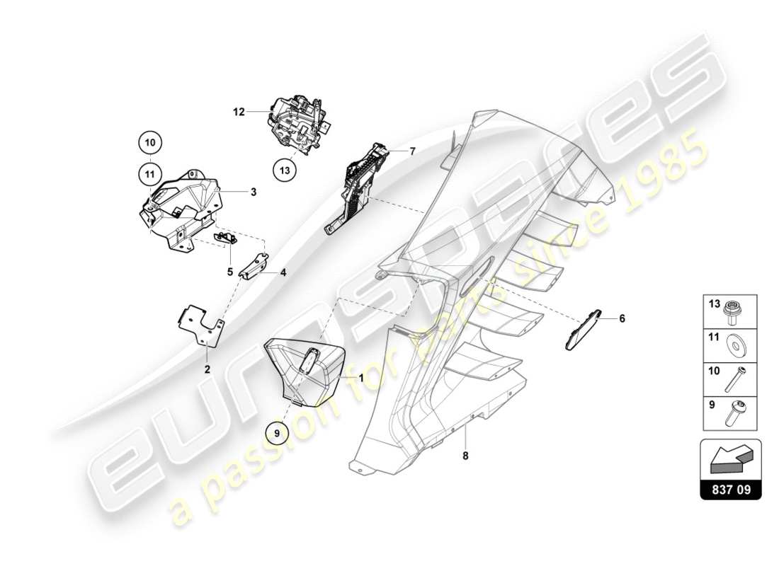 lamborghini centenario roadster (2017) diagrama de piezas de la cerradura de la puerta