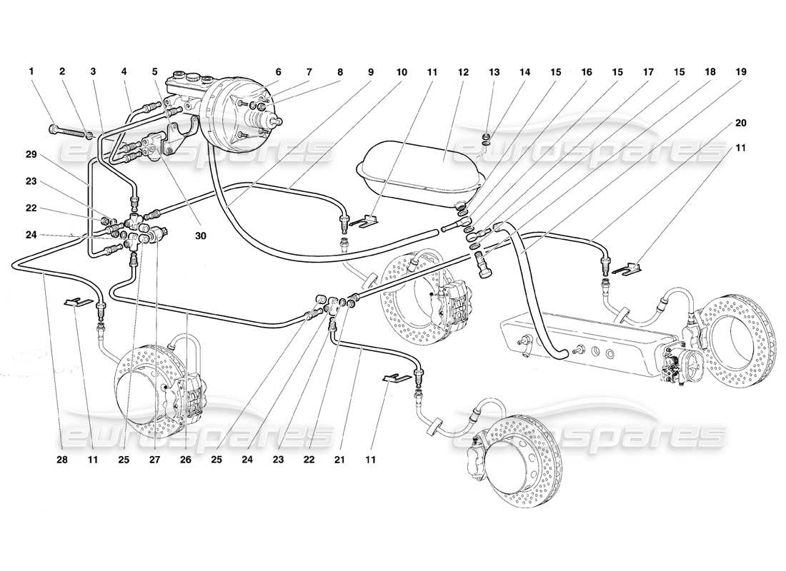 lamborghini diablo se30 (1995) diagrama de piezas del sistema de frenos