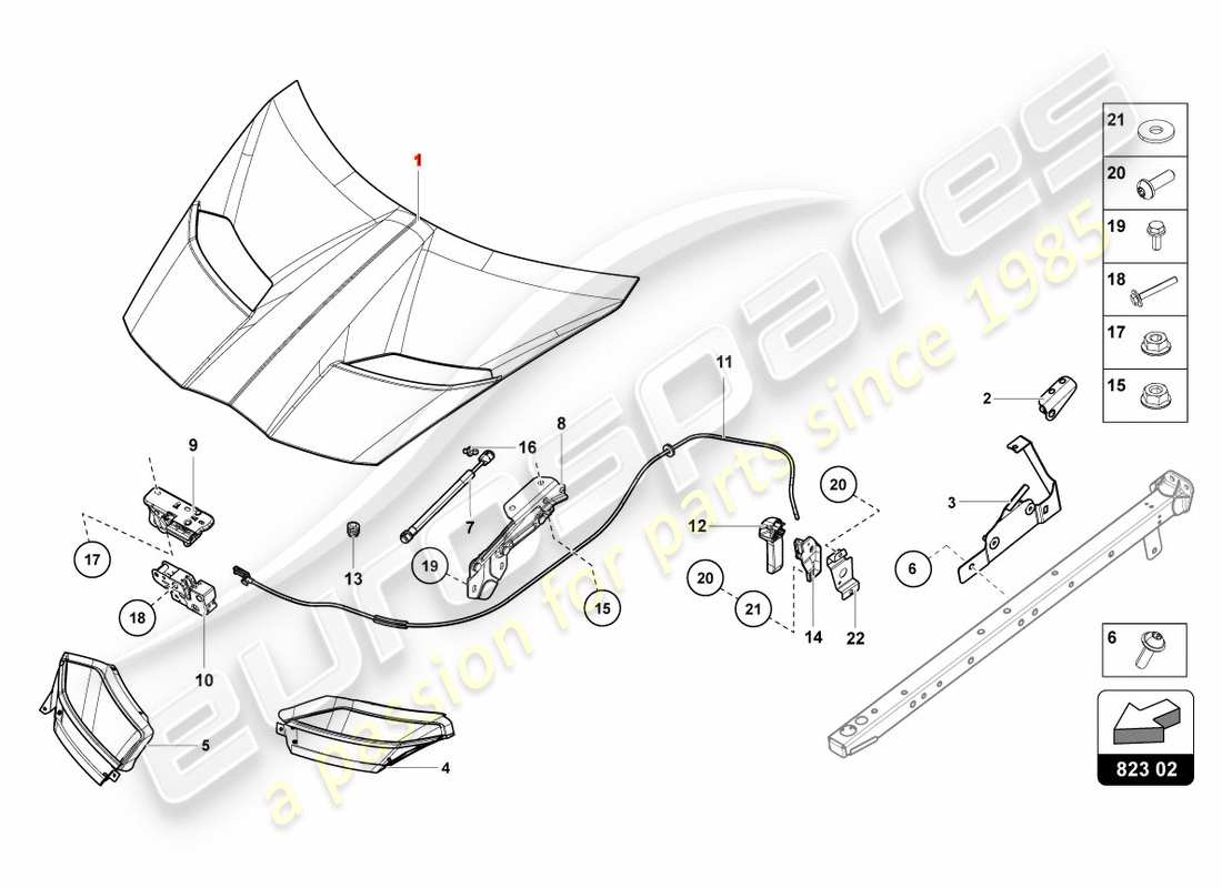 lamborghini centenario roadster (2017) diagrama de piezas del capó