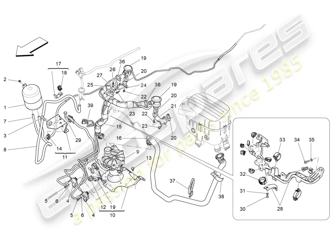 maserati levante modena s (2022) sistema de aire adicional diagrama de piezas