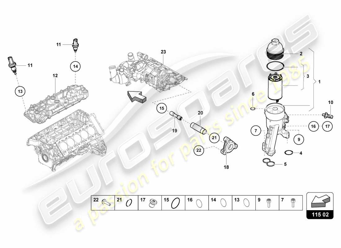 lamborghini lp580-2 spyder (2017) diagrama de piezas del elemento filtrante de aceite