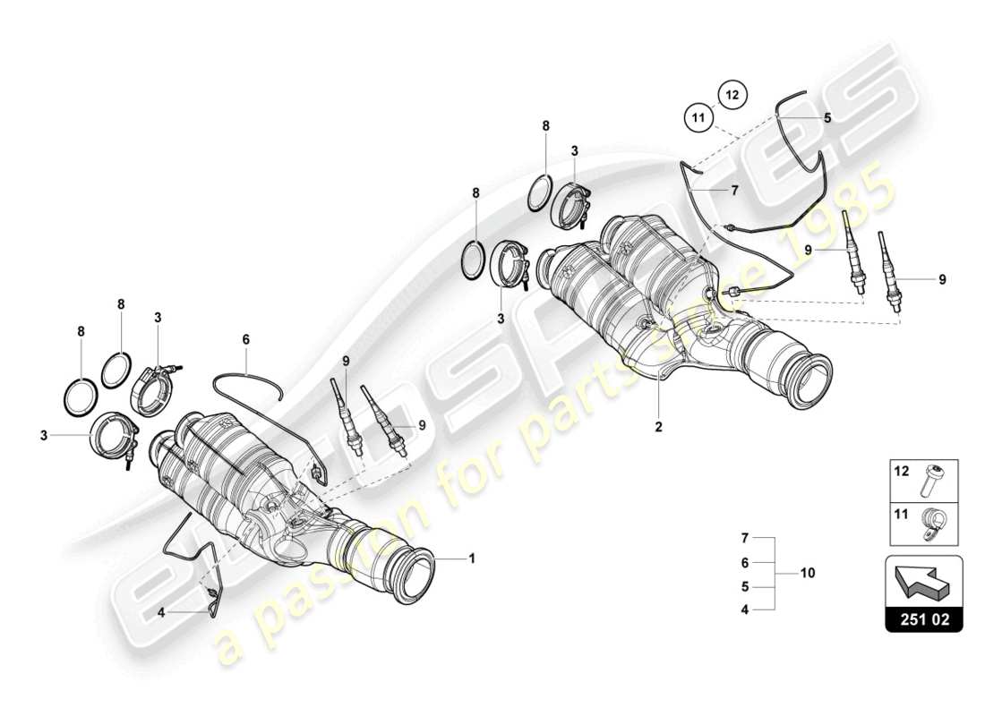 lamborghini lp740-4 s coupe (2020) diagrama de piezas del convertidor catalítico