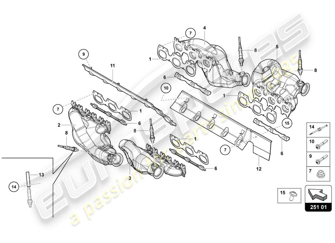 lamborghini 2014 (lp720-4 coupe 50) diagrama de piezas del sistema de escape