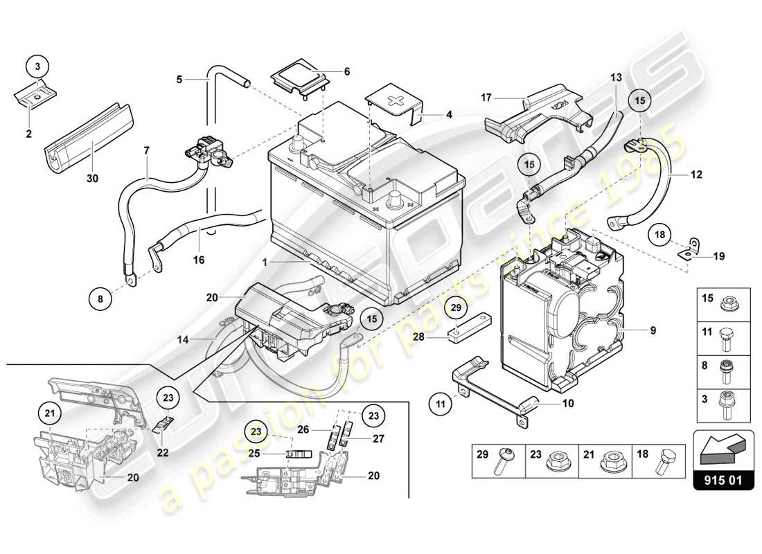 lamborghini 2014 (lp720-4 coupe 50) diagrama de piezas de la batería