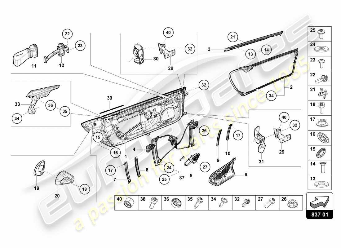 lamborghini lp580-2 spyder (2018) diagrama de piezas de puertas