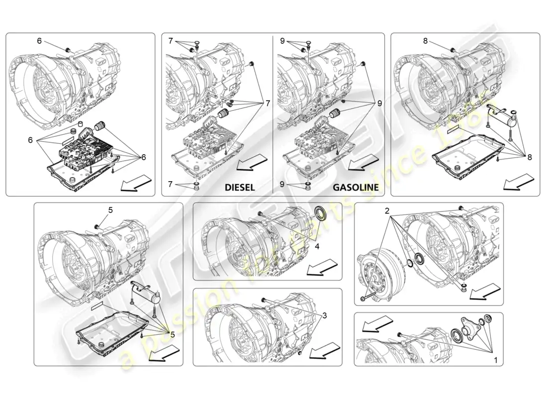 maserati ghibli (2014) carcasas de caja de cambios diagrama de piezas