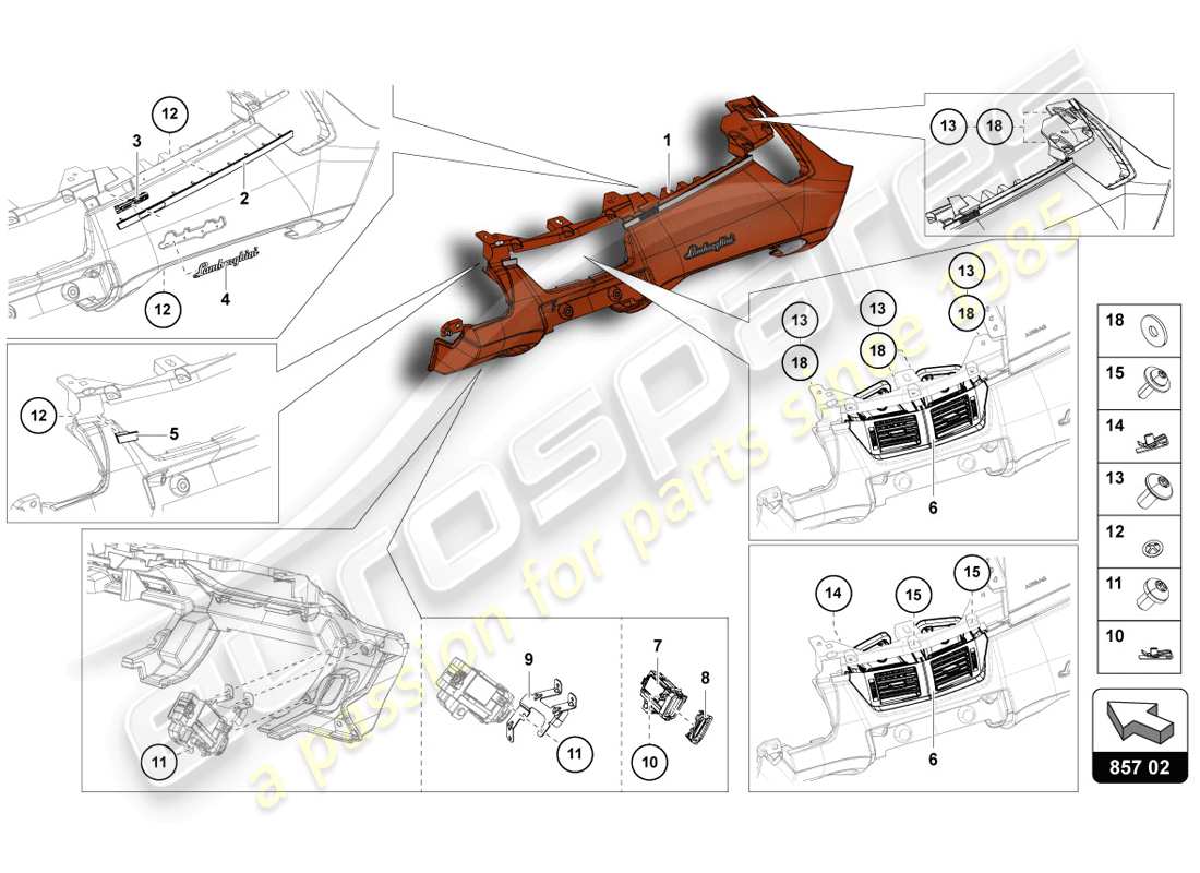 lamborghini 2014 (lp720-4 coupe 50) diagrama de piezas del panel de instrumentos