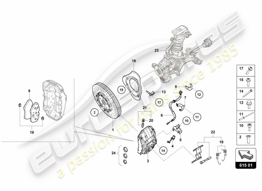 lamborghini lp580-2 spyder (2017) diagrama de piezas del disco de freno cerámico delantero