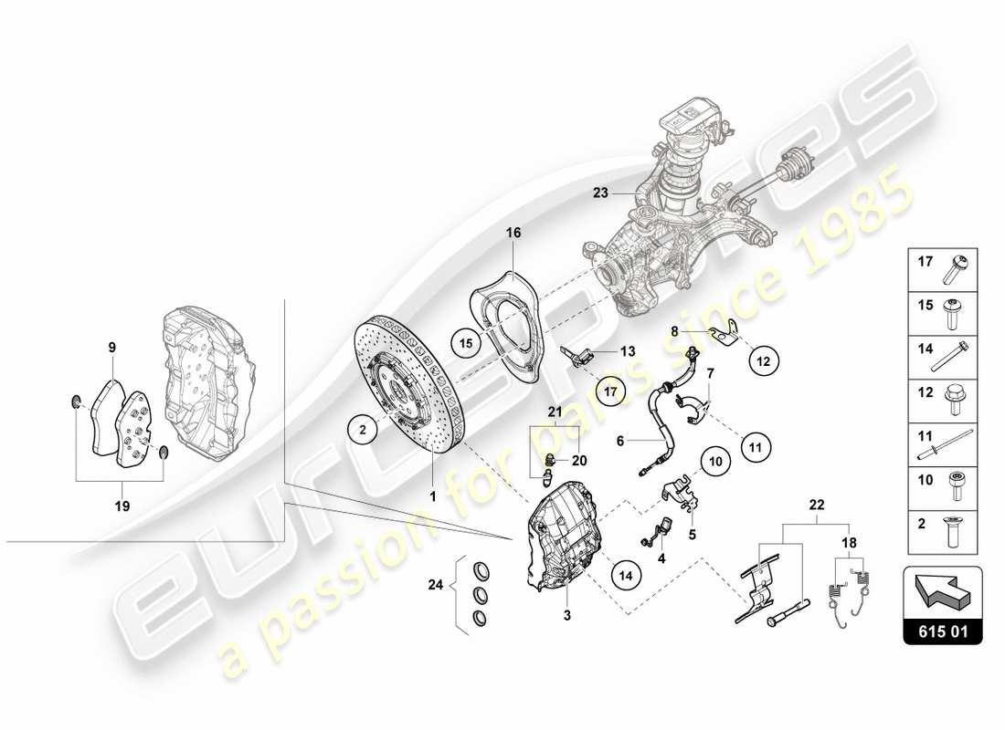 lamborghini lp580-2 coupe (2019) diagrama de piezas del disco de freno cerámico delantero
