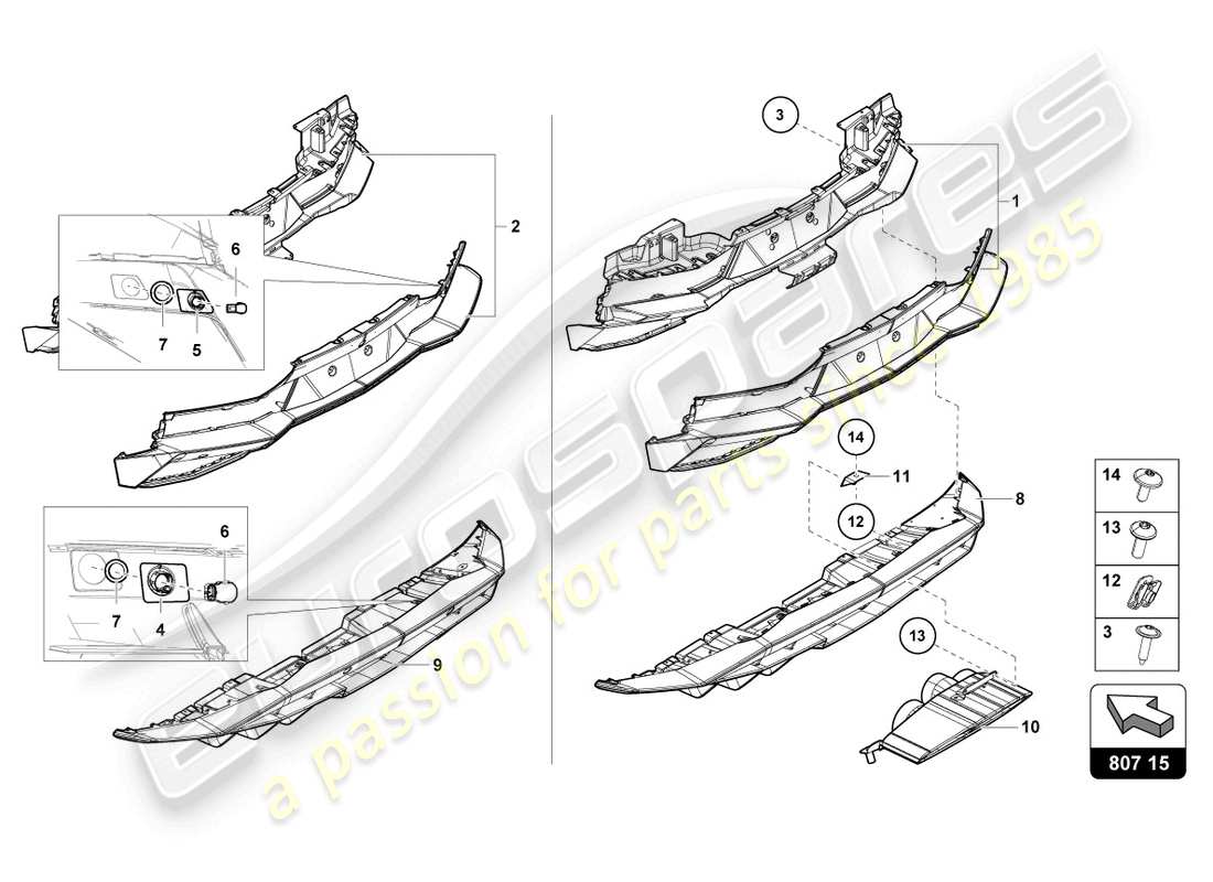lamborghini lp740-4 s coupe (2020) parachoques trasero completo diagrama de pieza