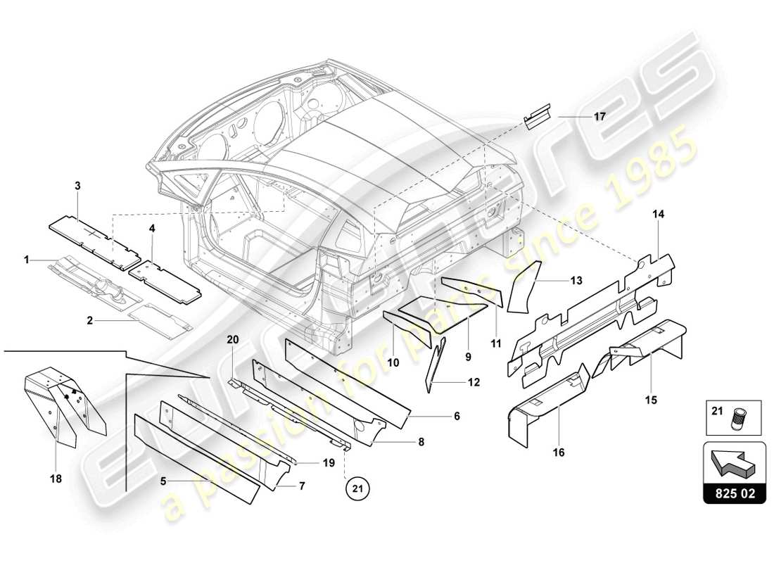 lamborghini 2014 (lp720-4 coupe 50) amortiguador para túnel diagrama de piezas