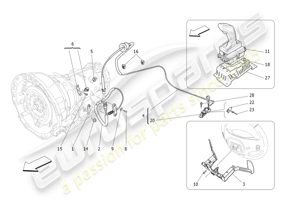 maserati ghibli fragment (2022) controles del conductor para caja de cambios automática. diagrama de piezas