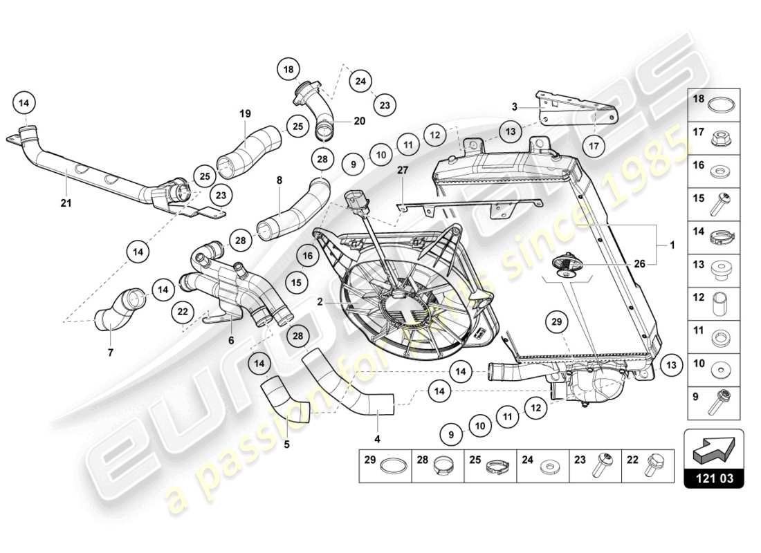 lamborghini 2016 (lp750-4 sv roadster) enfriador para refrigerante diagrama de piezas