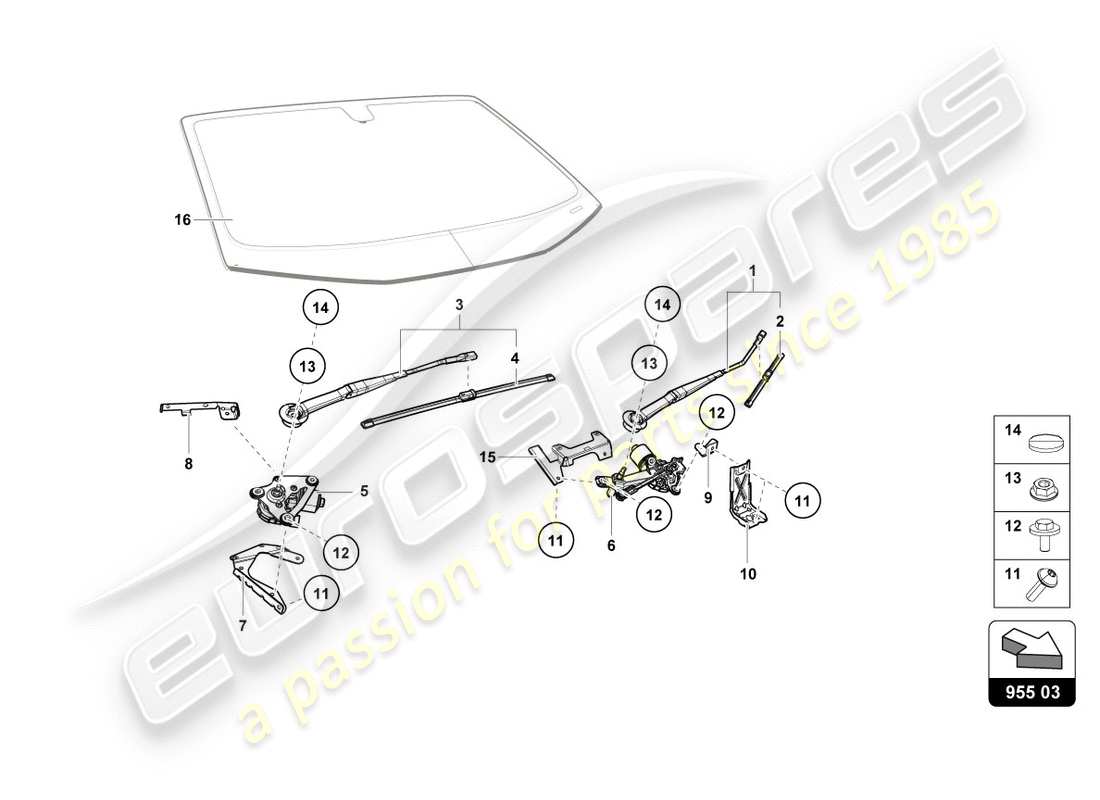 lamborghini performante spyder (2019) diagrama de piezas del limpiaparabrisas