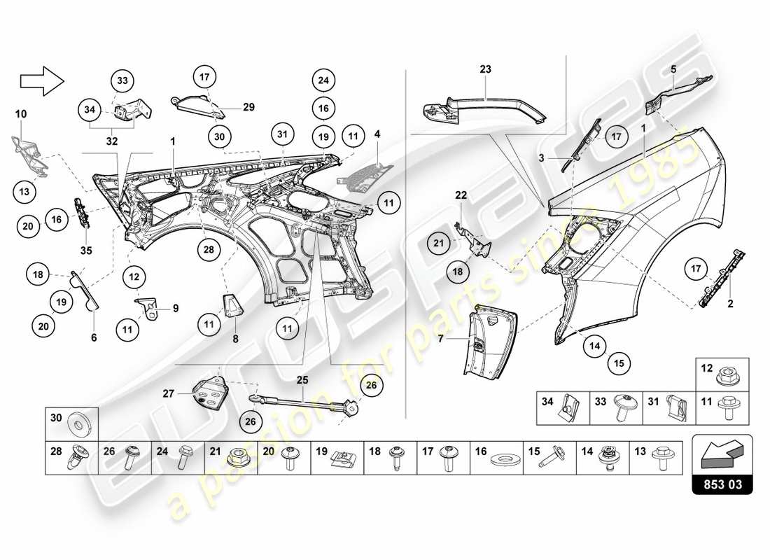 lamborghini lp580-2 coupe (2019) diagrama de piezas del ala