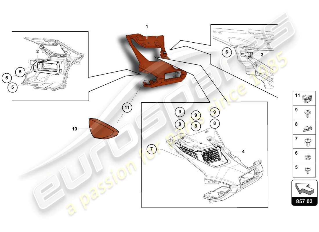 lamborghini 2014 (lp720-4 coupe 50) diagrama de piezas del panel de instrumentos