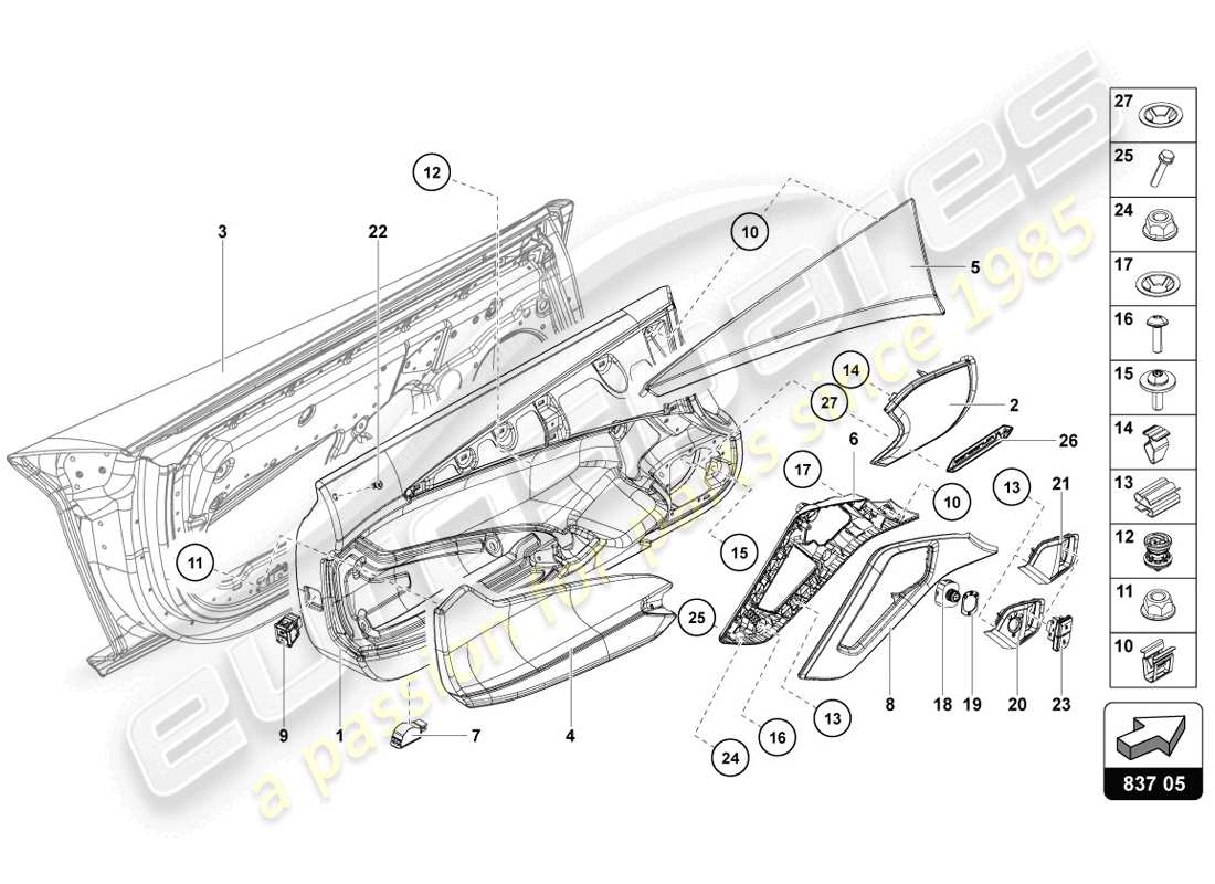 lamborghini 2014 (lp720-4 coupe 50) diagrama de piezas de la puerta del conductor y del pasajero