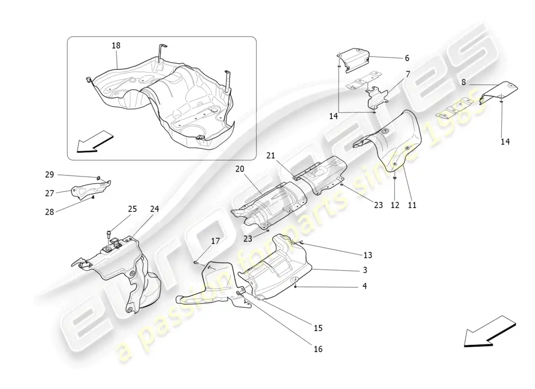 maserati levante gt (2022) paneles aislantes térmicos diagrama de piezas
