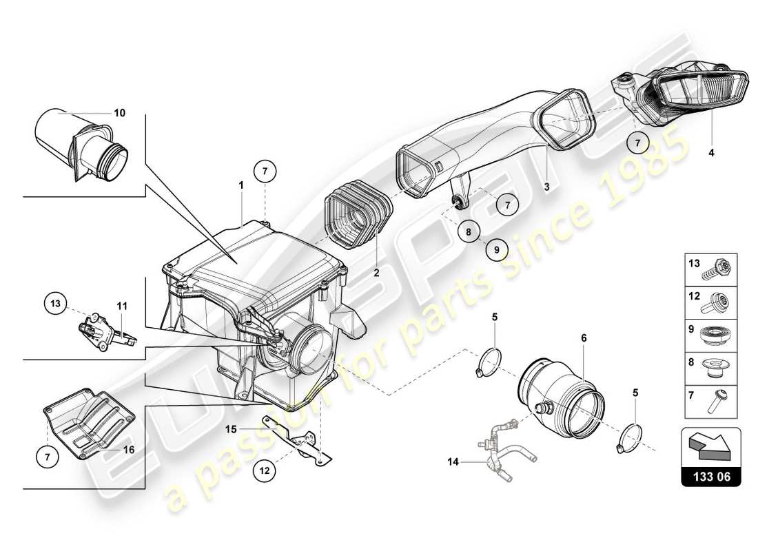 lamborghini lp580-2 spyder (2018) diagrama de piezas de la carcasa del filtro de aire