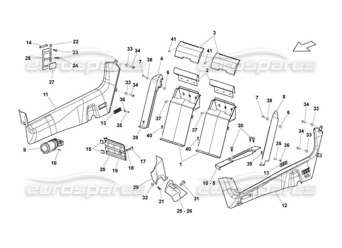 lamborghini murcielago lp670 diagrama de piezas de los adornos del compartimiento del pasajero