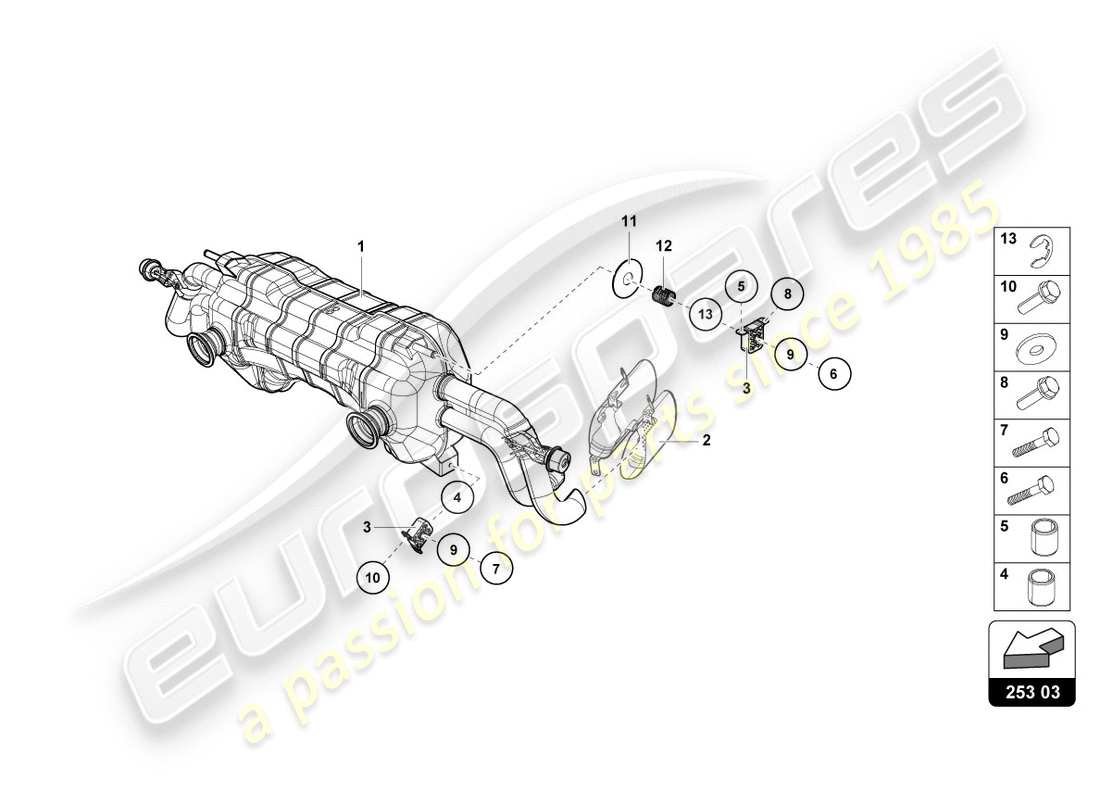 lamborghini lp580-2 spyder (2017) diagrama de piezas del silenciador trasero