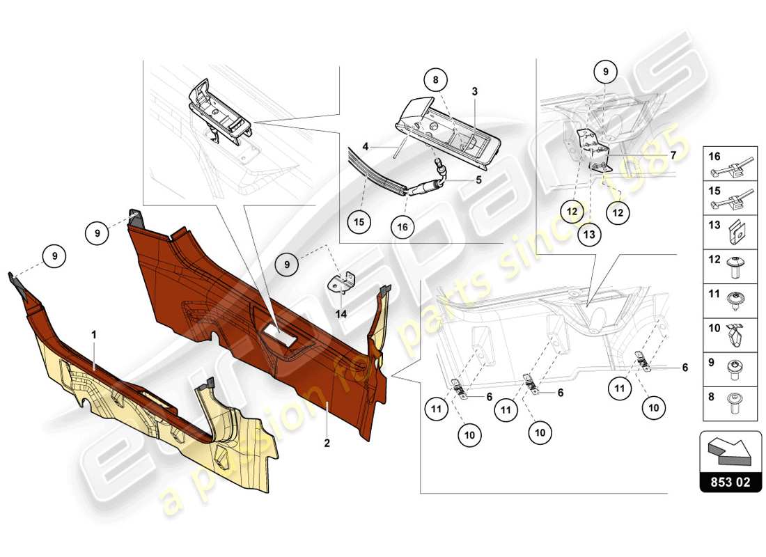 lamborghini lp720-4 coupe 50 (2014) diagrama de piezas del trim del pilar