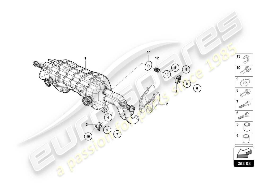 lamborghini 2016 (lp580-2 coupe) diagrama de piezas del silenciador trasero