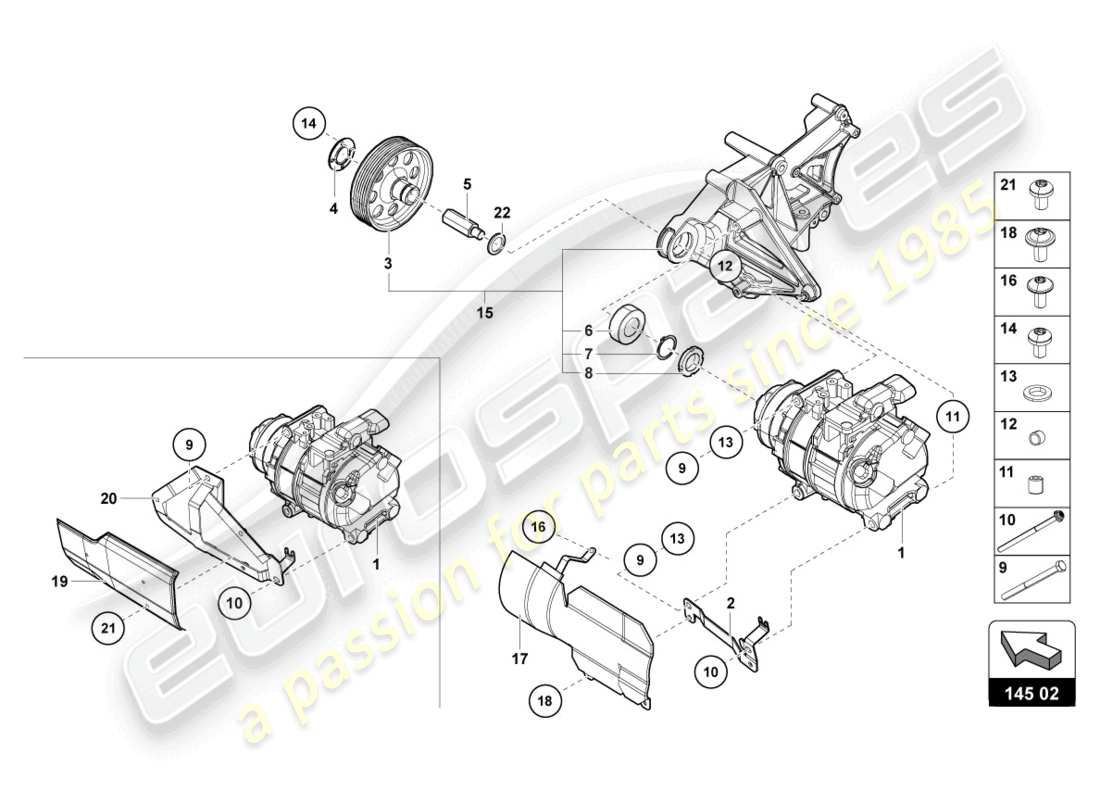 lamborghini lp740-4 s coupe (2020) diagrama de piezas del compresor de a/c