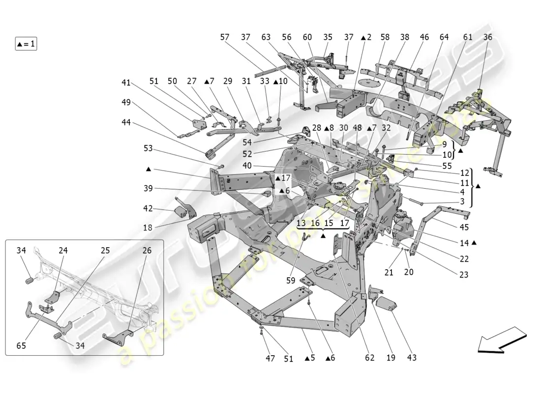 maserati mc20 (2023) chasis trasero diagrama de piezas