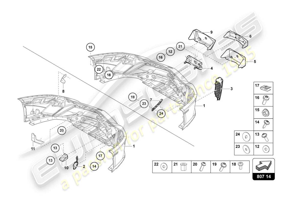 lamborghini lp740-4 s roadster (2020) parachoques delantero completo diagrama de pieza