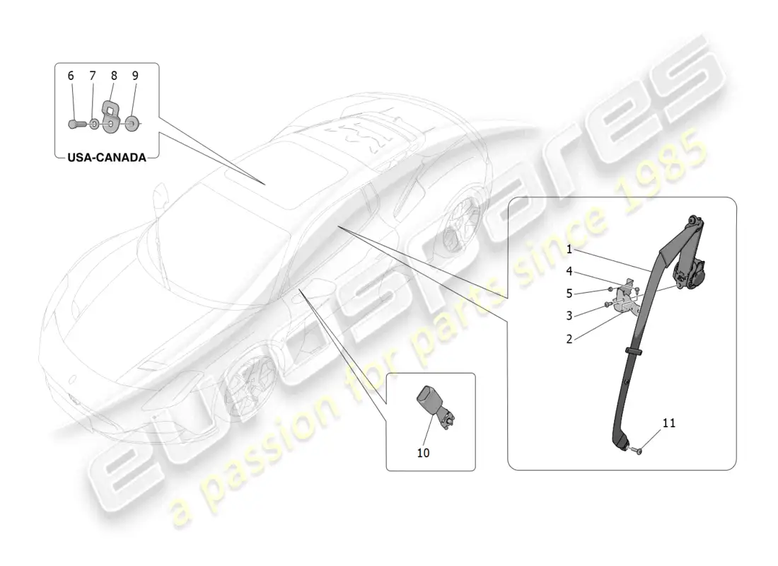 maserati mc20 (2023) cinturones de seguridad diagrama de piezas