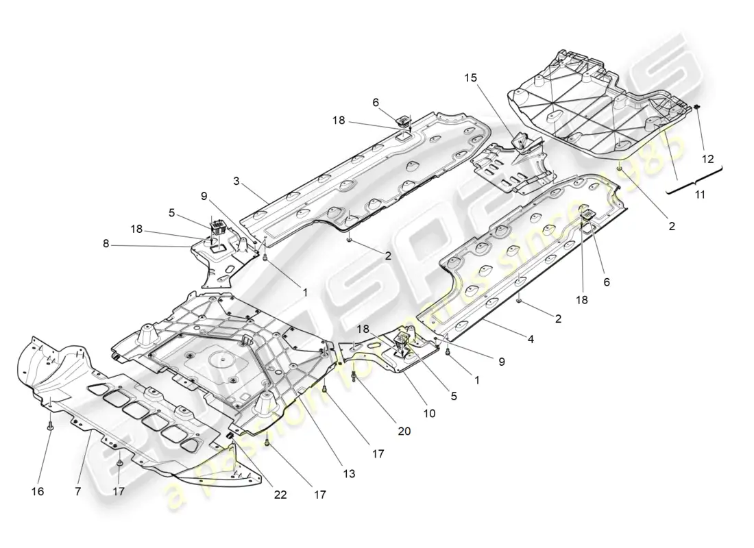 maserati ghibli (2014) protección de bajos y bajos del suelo diagrama de piezas