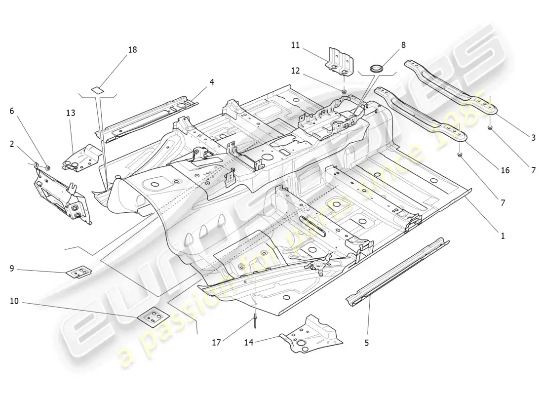 maserati ghibli (2014) marcos estructurales centrales y paneles de lamina diagrama de piezas