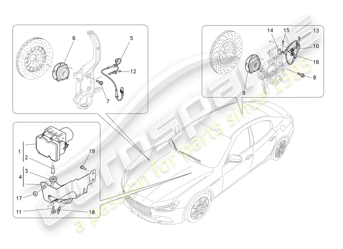 maserati ghibli (2014) sistemas de control de frenado diagrama de piezas