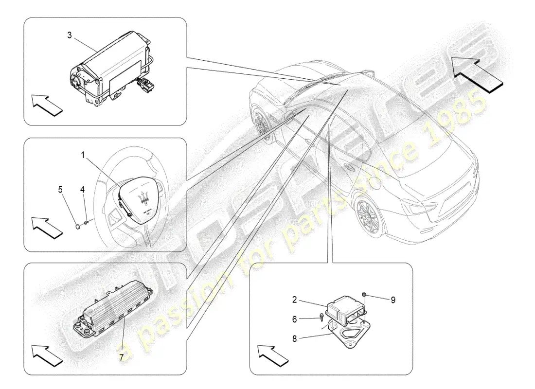 maserati ghibli (2019) sistema de airbag delantero diagrama de piezas