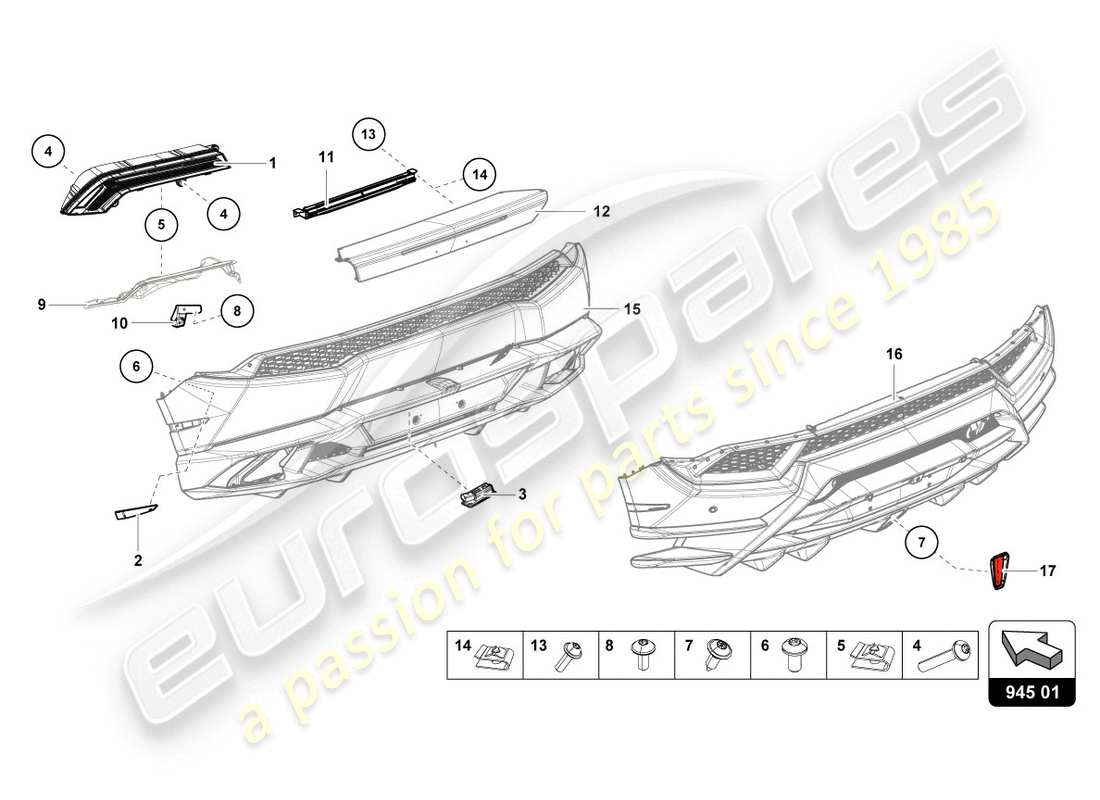 lamborghini lp610-4 coupe (2019) diagrama de piezas de la luz trasera