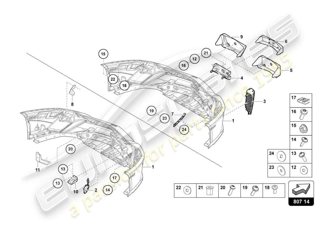 lamborghini 2018 (lp740-4 s roadster) parachoques delantero completo diagrama de pieza