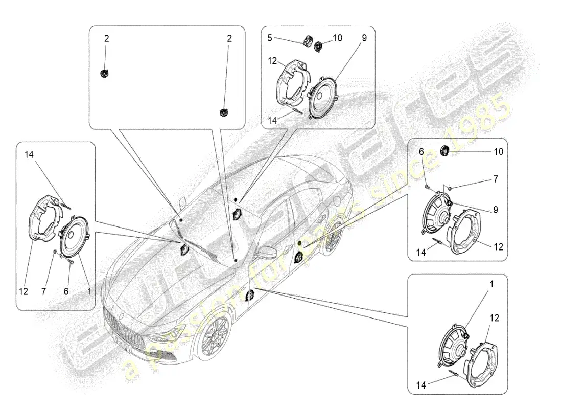 maserati ghibli (2019) sistema de difusión de sonido diagrama de piezas