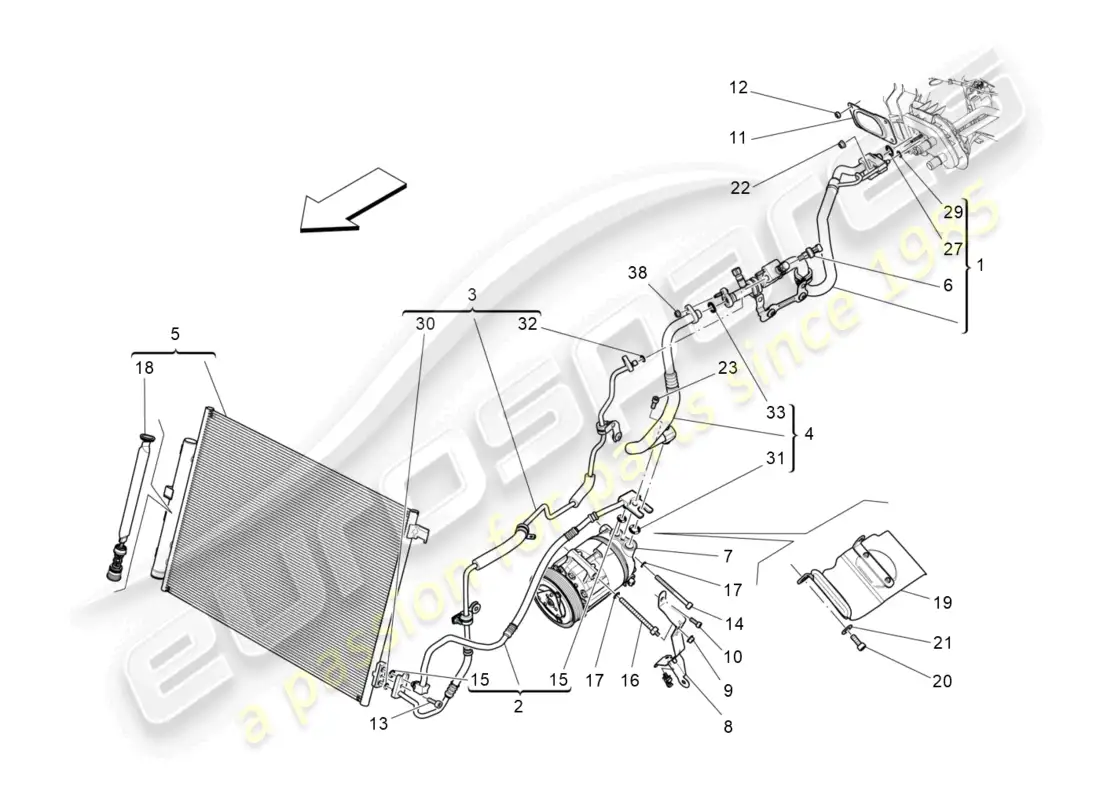 maserati levante trofeo (2020) unidad de a/c: dispositivos del compartimiento del motor diagrama de piezas